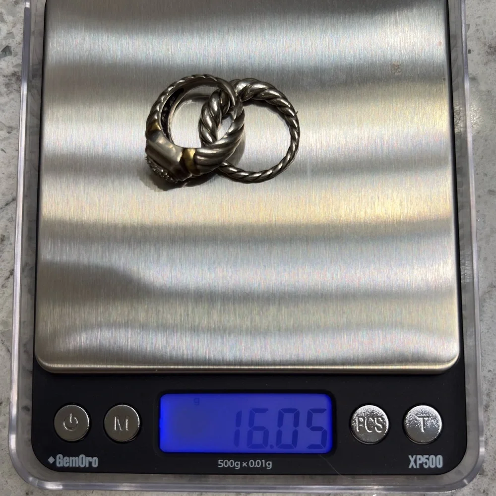 David Yurman Stackable Rings - 18k & 925 Pavé Square Ring and 925 Pure Form 925 - Picture 10 of 11